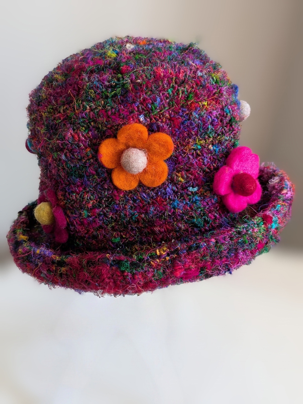 Women's Multicolor Flower Silk Bucket Hat Made In Nepal